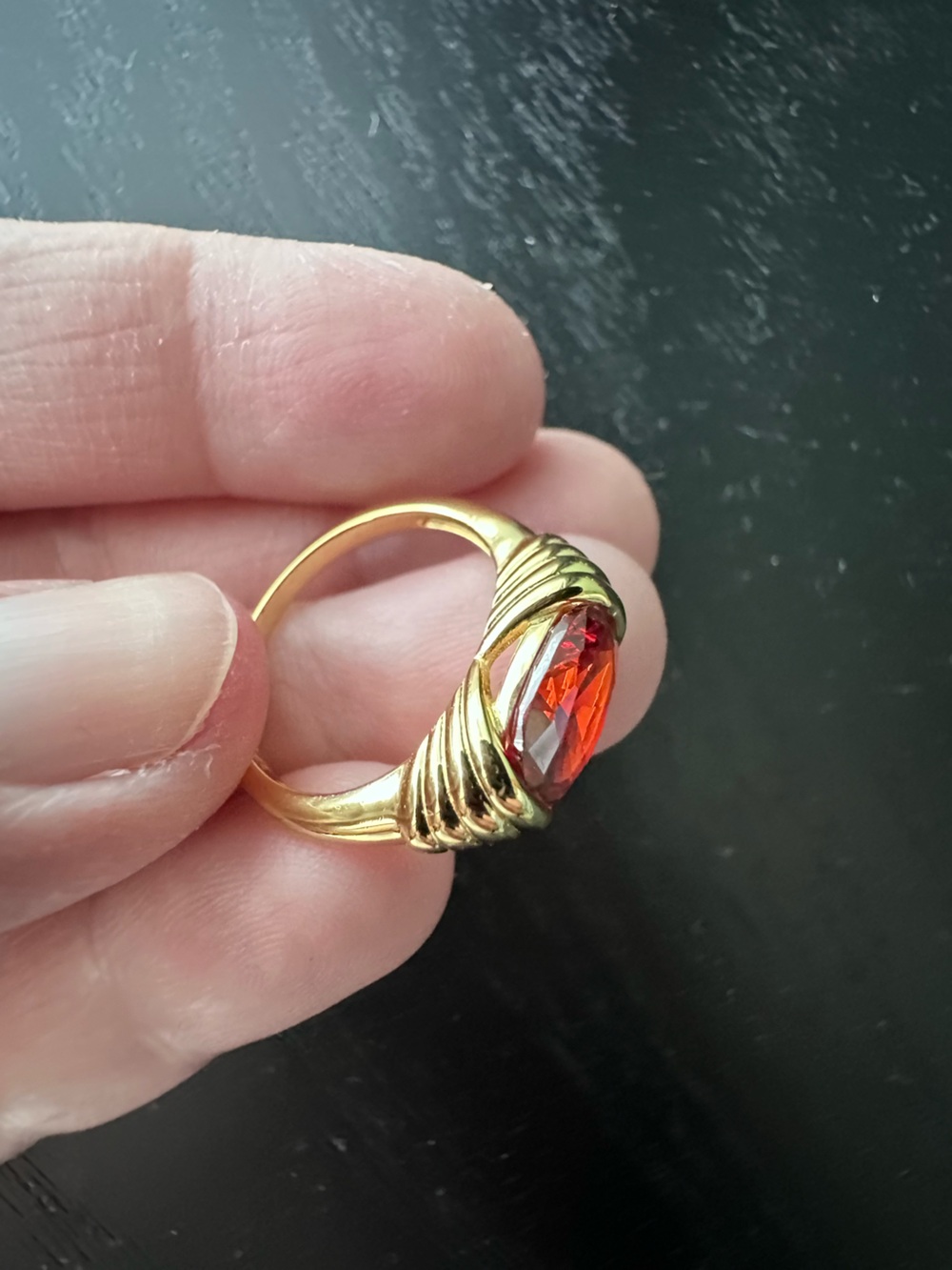 Gold over sterling silver, garner color stone signet ring, size 7 - 7 1/4